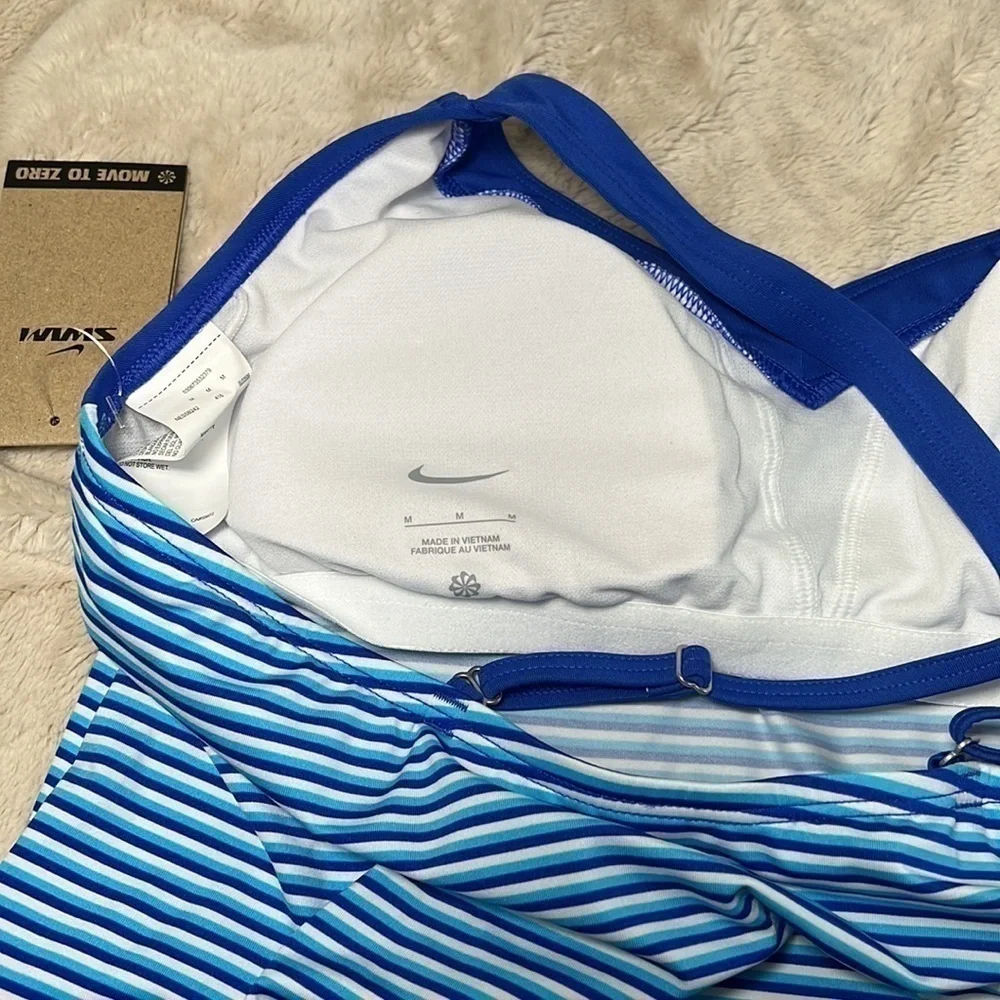 NIKE Stripe V-Neck Hyper Royal Blue Stripe Tankini Top - Size Medium, NWT